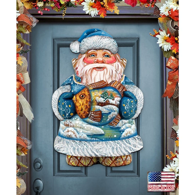 Goldfish Santa Christmas Door Decor by G. DeBrekht – Christmas Santa Snowman Decor – 8118201H
