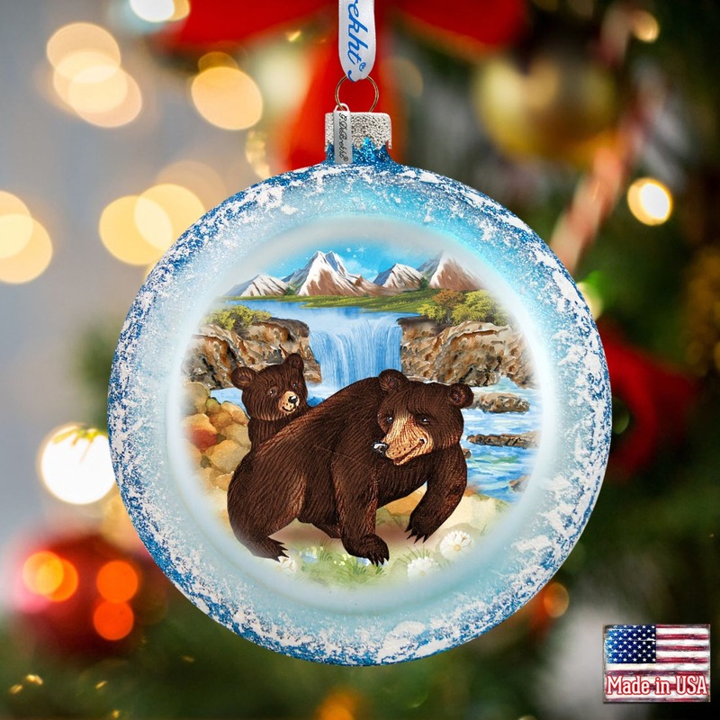 Grizzly Play Glass Ornament by G. DeBrekht – Wildlife Holiday Decor – 744-042