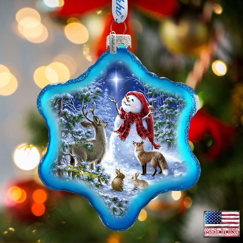Heaven with Snowman Glass Ornament by D. Gelsinger – Christmas Santa Snowman Decor – 754-102B-DG