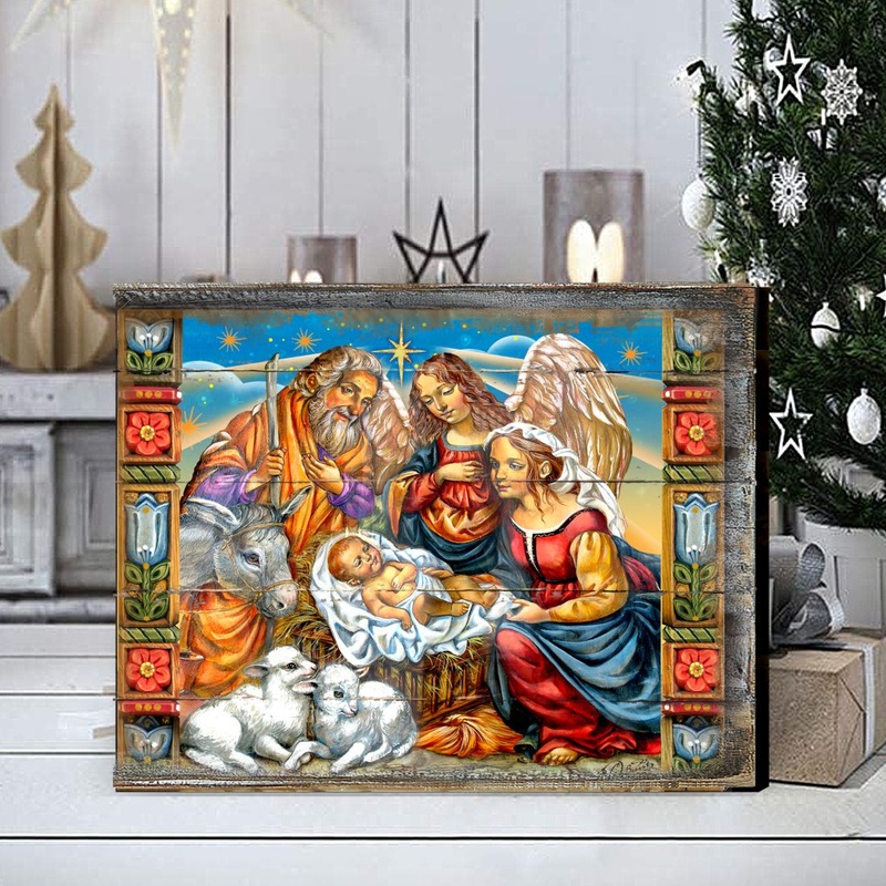 Hitchin Nativity Wooden Wall Art by G. DeBrekht – Nativity Holiday Decor – 8614031B