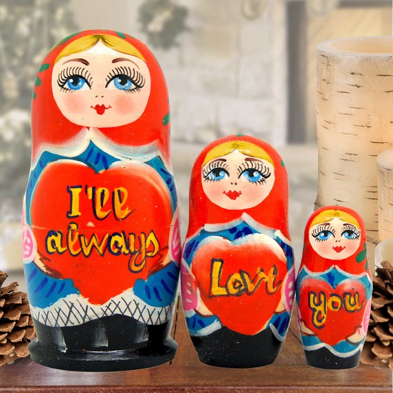 I Will Always Love You Matreshka Nesting Hand-Painted Doll Set of 3 by G. DeBrekht – Love Family Kids Decor – 14704