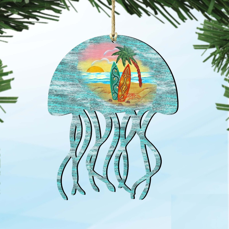 Jellyfish Wooden Ornaments by G. DeBrekht – Coastal Holiday Decor – 8198513
