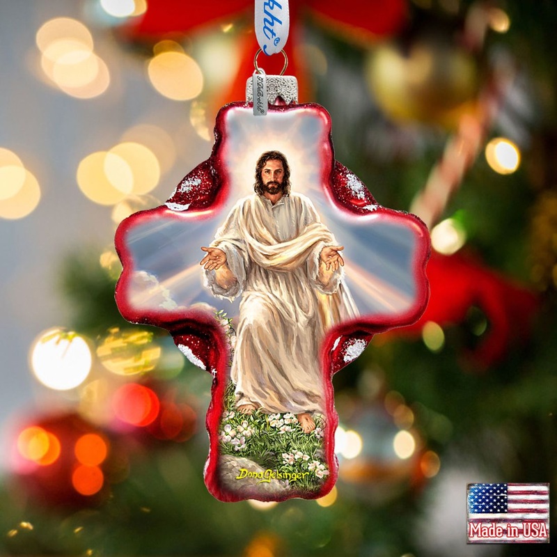 Jesus Resurrections Icon Cross Glass Ornament by D. Gelsinger – Nativity Holiday Decor – 758-021-DG