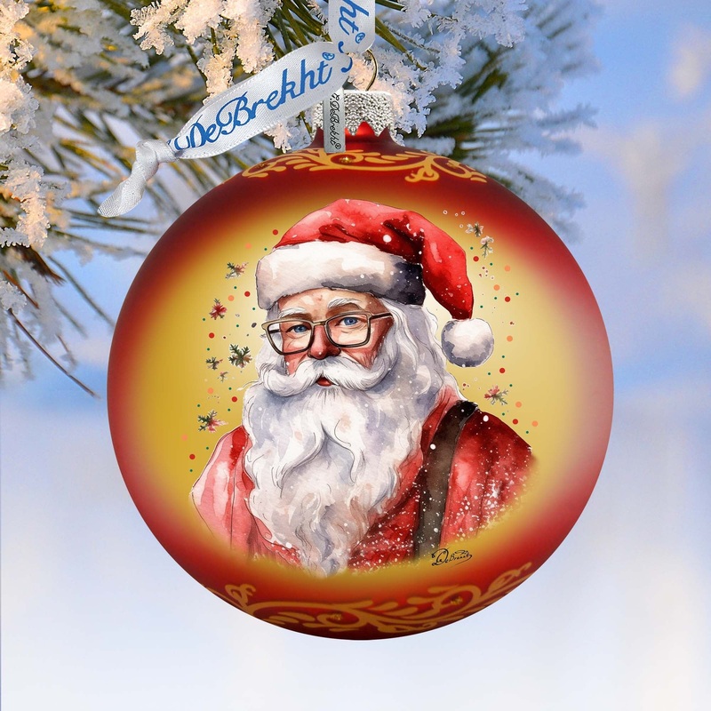 Jolly Santa Claus Ball Glass Ornament by G. Debrekht – Christmas Santa Snowman Decor – 73374