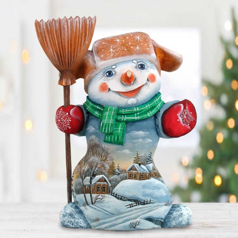 Mr. Snowman Landscape Hand-Painted WOODCARVED Masterpiece by G. DeBrekht – Christmas Santa Snowman Decor – 2821585 *** PRE-ORDER – Handmade Just for You! ***