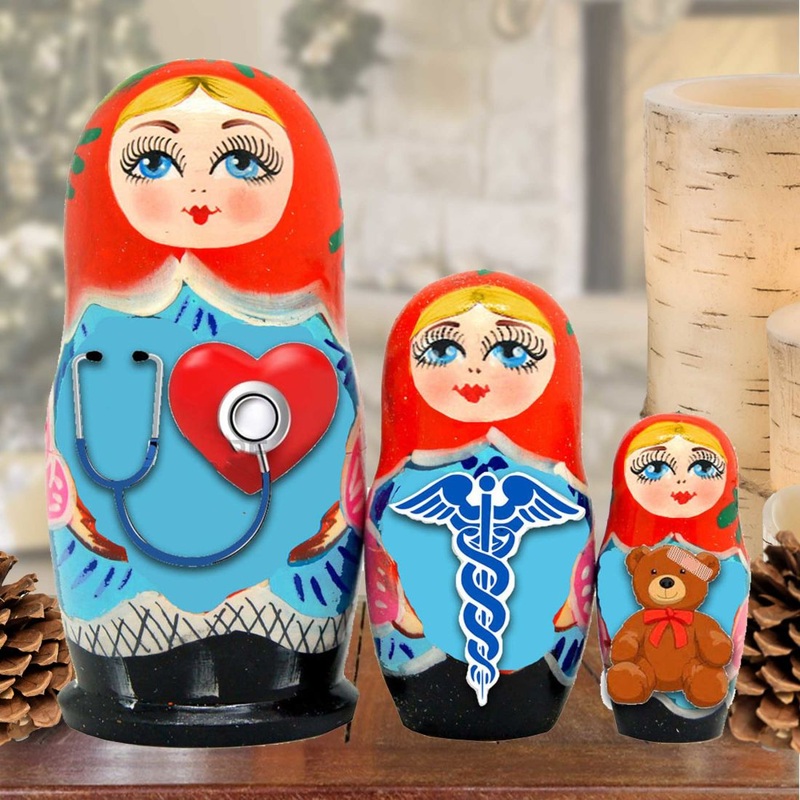 My Favorite Doctor Matreshka Nesting Hand-Painted Doll Set of 3 by G. DeBrekht – Love Family Kids Decor – 14715