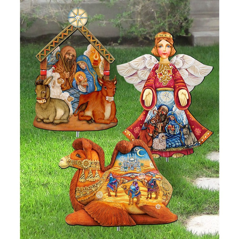 Nativity Outdoor Walkway Outdoor Garden Decor Set of 3 by G. DeBrekht – Nativity Holiday Decor – 8120127MS3