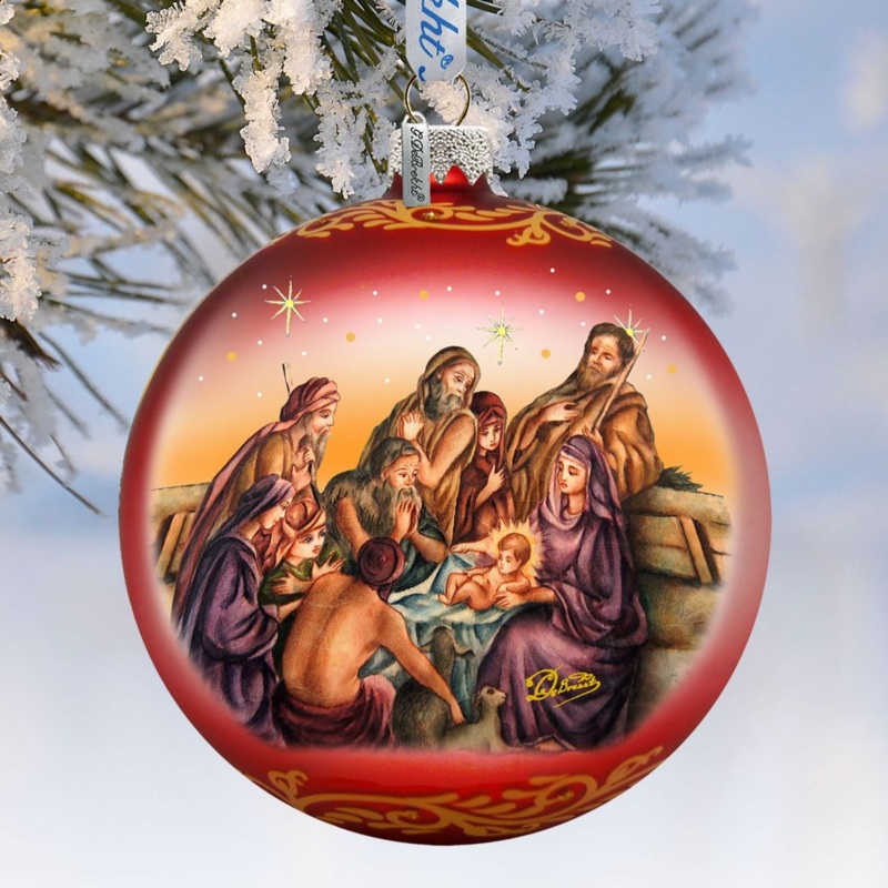 Nostalgic Family Nativity Glass Ornament Limited Edition by G. DeBrekht – Nativity Holiday Decor – 73881R