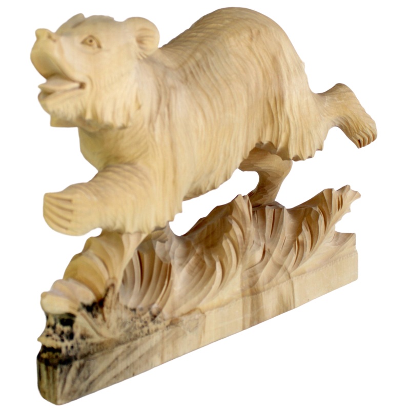 One-of-a-Kind Running Bear Wood Carved Figurine 10 – Nature Wood Carving