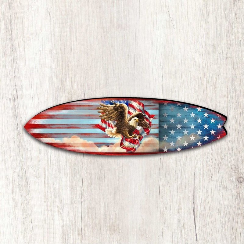Patriotic American Flag Surfboard Holiday Outdoor Decor Large Ornament by G. DeBrekht – American Christmas Decor – 8490108MS