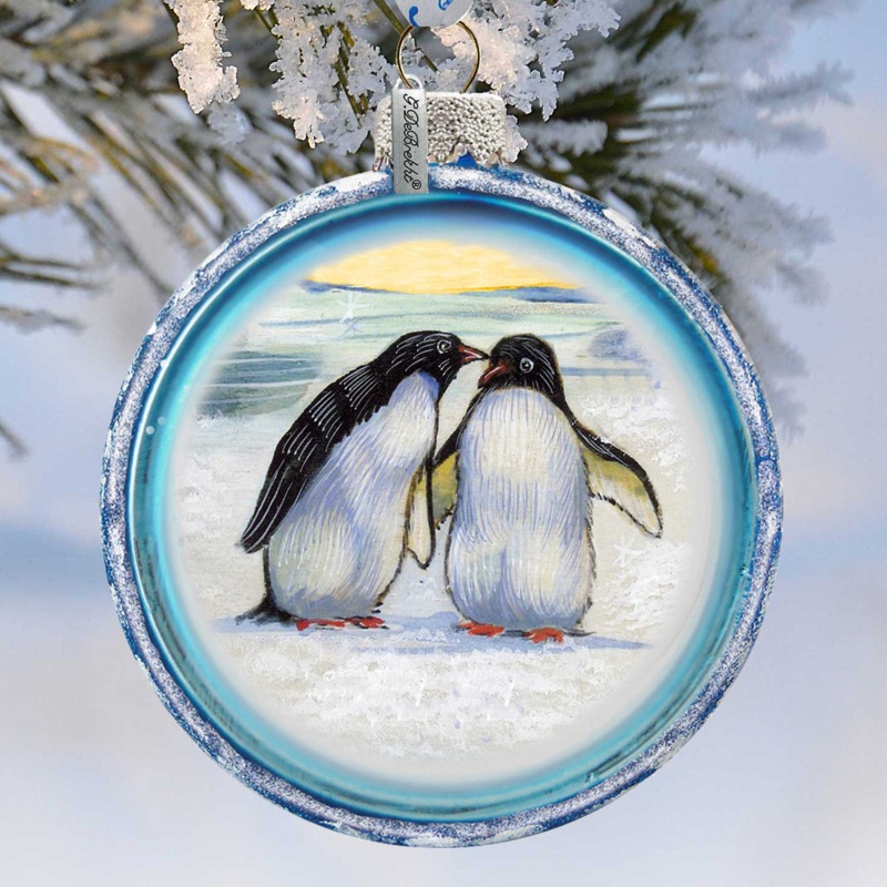 Penguins Glass Ornament by G. DeBrekht – Wildlife Holiday Decor – 764-015