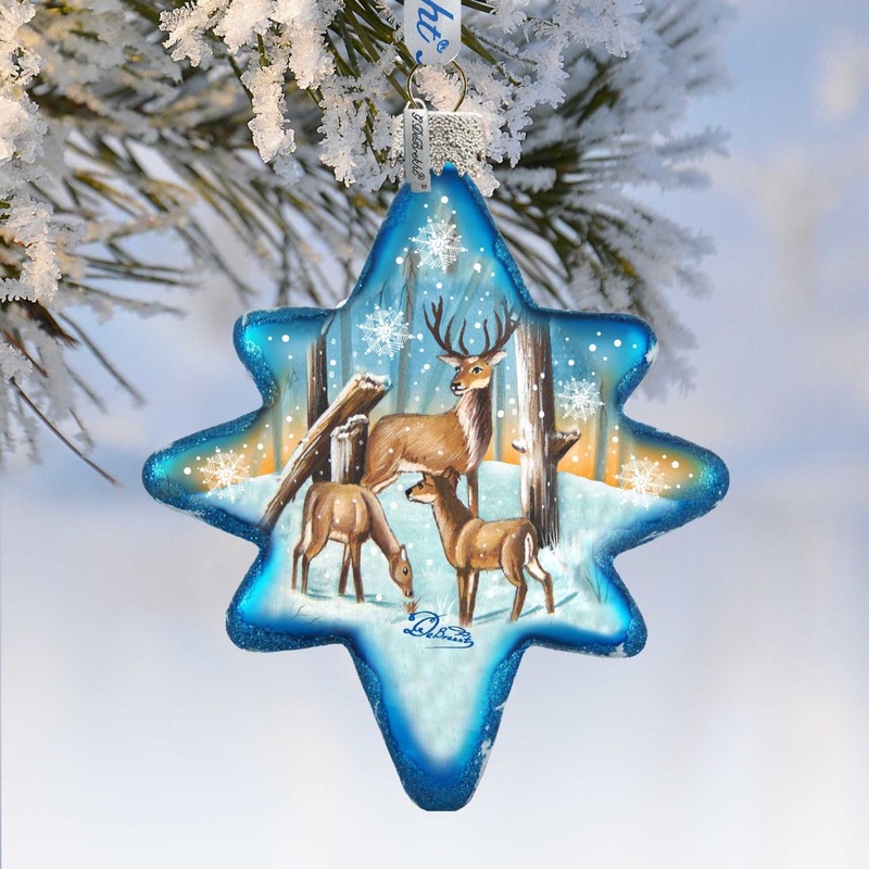 Reindeer North Star Glass Ornament by G. DeBrekht – Wildlife Holiday Decor – 755-080