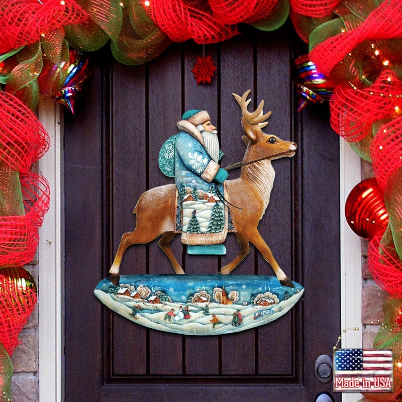 Reindeer Ride Santa Christmas Door Decor by G. DeBrekht – Christmas Santa Snowman Decor – 8151123H