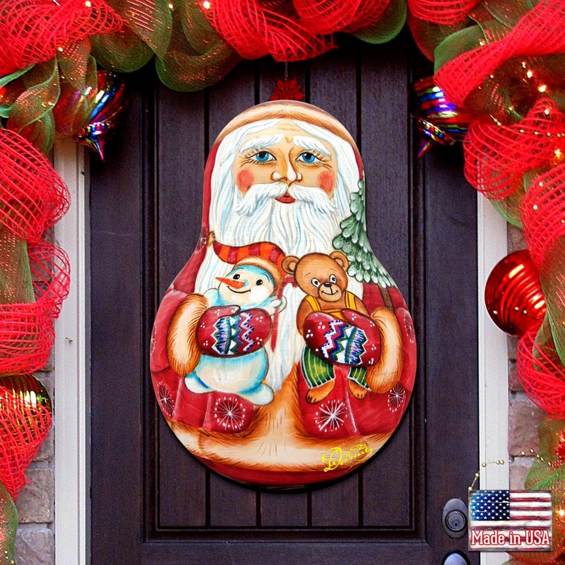 Santa Doll Christmas Door Decor by G. DeBrekht – Christmas Santa Snowman Decor – 8115011H