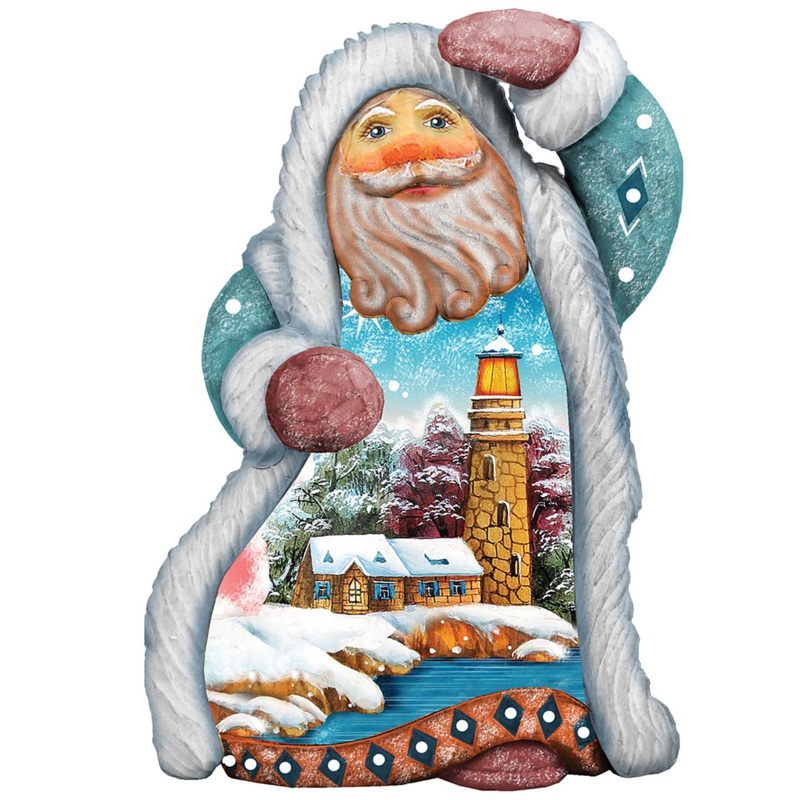 Santa Lighthouse Sculpted Hand-Painted Christmas Figurine by G. DeBrekht – Coastal Holiday Decor – 661511