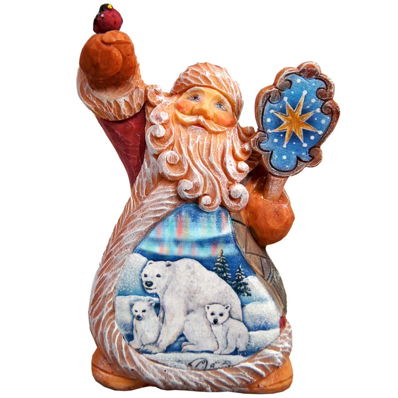 Santa Polar Bear Sculpted Hand-Painted Christmas Figurine by G. DeBrekht – Wildlife Holiday Decor – 661512