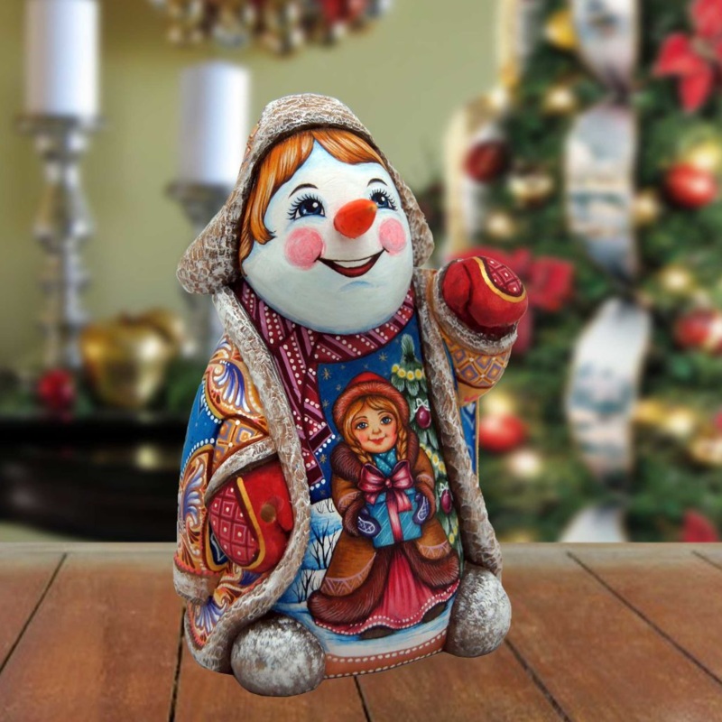 Santa Snowman Hand-Painted WOODCARVED Masterpiece by G. DeBrekht – Christmas Santa Snowman Decor – 821701