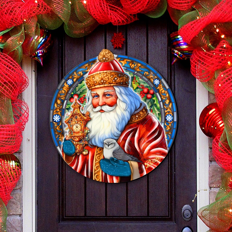 Santa with Clock Holiday Door Decor by G. Debrekht – Santa Snowman Decor – 8652818H