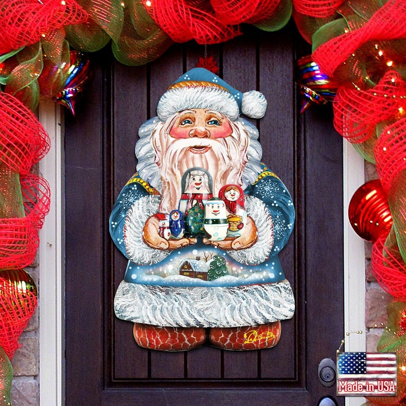 Santa with Matreshka Christmas Door Decor by G. DeBrekht – Christmas Santa Snowman Decor – 8117809H