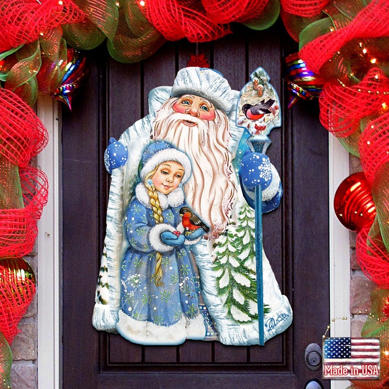 Santa With the Girl Christmas Door Decor by G. DeBrekht – Christmas Santa Snowman Decor – 8111410H