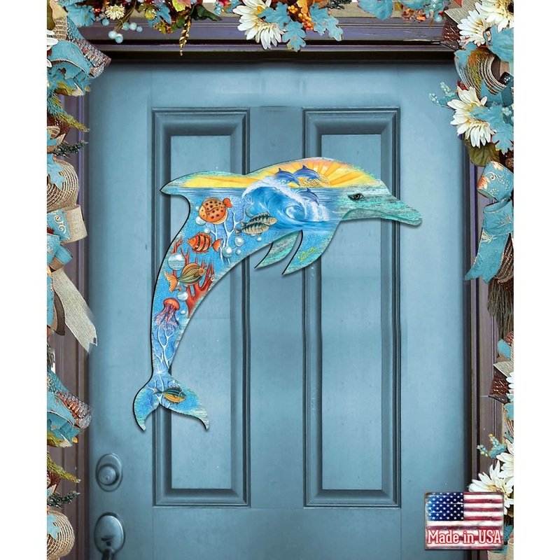 Sea Creatures Dolphin Coastal Door Decor by G. DeBrekht – Coastal Holiday Decor – 81985192H