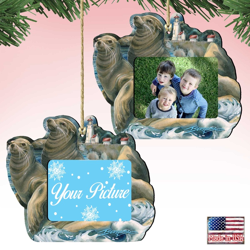 Sea Lions Lighthouse Ornament Picture Frame – Ornament for Photo Judy Bergsma by Designocracy – 8591883PF-JB