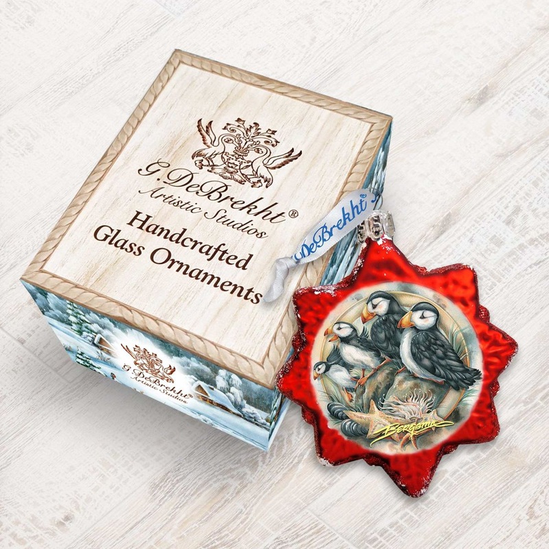 Send in the Clowns Puffins Mercury Glass Ornament by J. Bergsma – Wildlife Holiday Decor – 7783848-JB
