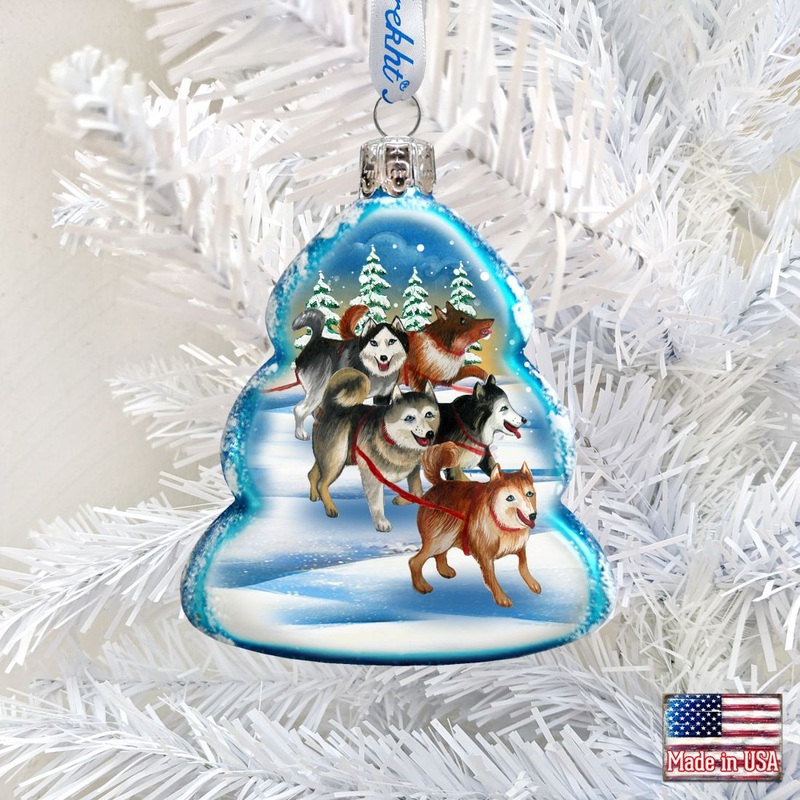 Sleigh Dogs Mercury Glass Ornament by G. DeBrekht – Wildlife Holiday Decor – 771048