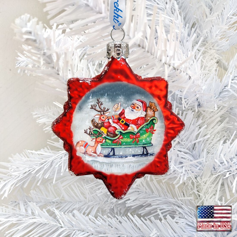 Sleighing Santa Mercury Glass Ornament by G. DeBrekht – Christmas Santa Snowman Decor – 773019