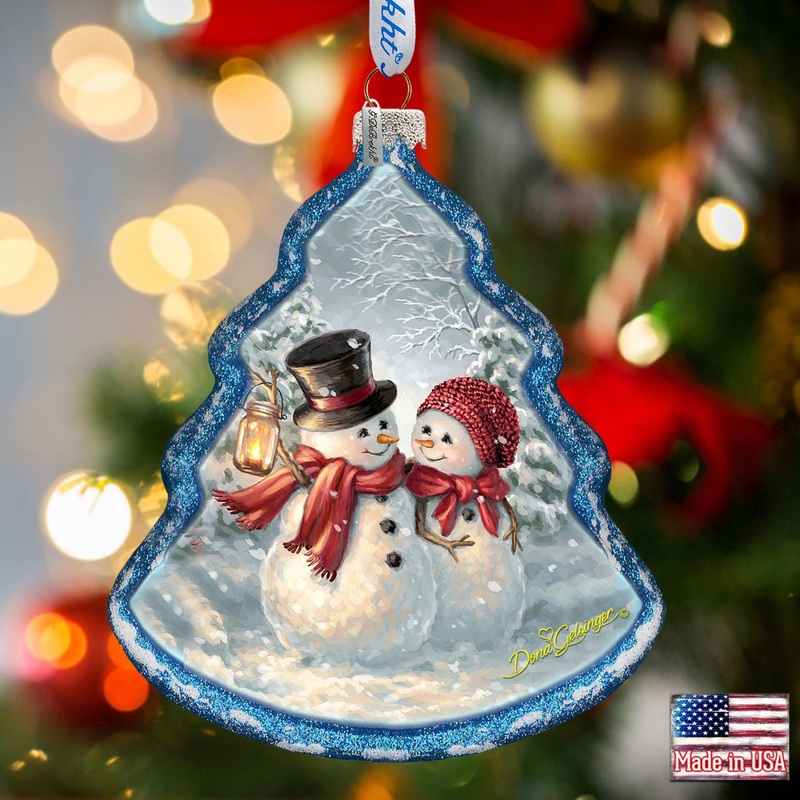 Snow Couple Glass Ornament by D. Gelsinger – Christmas Santa Snowman Decor – 762-108-DG