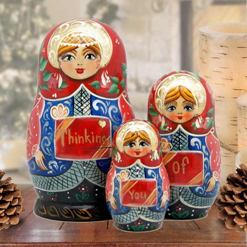 Thinking of You Matreshka Nesting Hand-Painted Doll Set of 3 by G. DeBrekht – Love Family Kids Decor – 147020