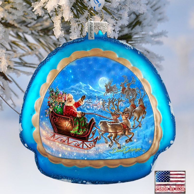 Up-Up and Away Glass Ornament by G. DeBrekht – Christmas Santa Snowman Decor – 756-014