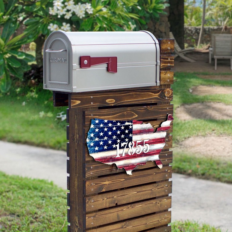 USA Flag Patriotic Personalized House Number Sign by G. Debrekht – American Patriotic Decor – Handcrafted Wooden Handcrafted Wooden Handcrafted Wooden Address Sign – MA98916