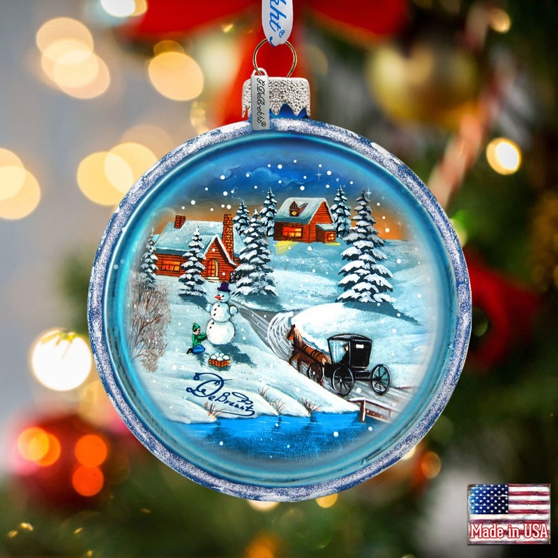Vintage Winter Village Glass Ornament by G. DeBrekht – Christmas Decor – 73368C