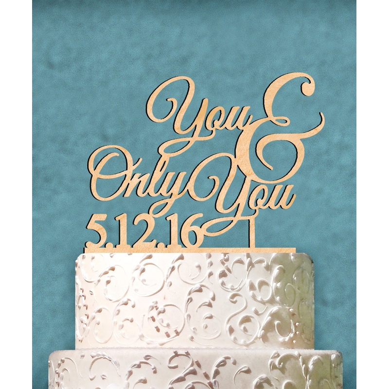 Wedding Cake Topper – Natural wood Custom You & Always You Cake Topper with Date. Wedding, Initial, Celebration, Special