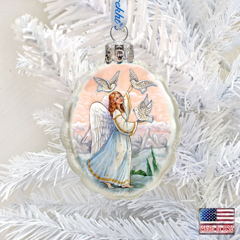 White Doves Angel Mercury Glass Ornament by G. DeBrekht – Nativity Holiday Dcor – 773026