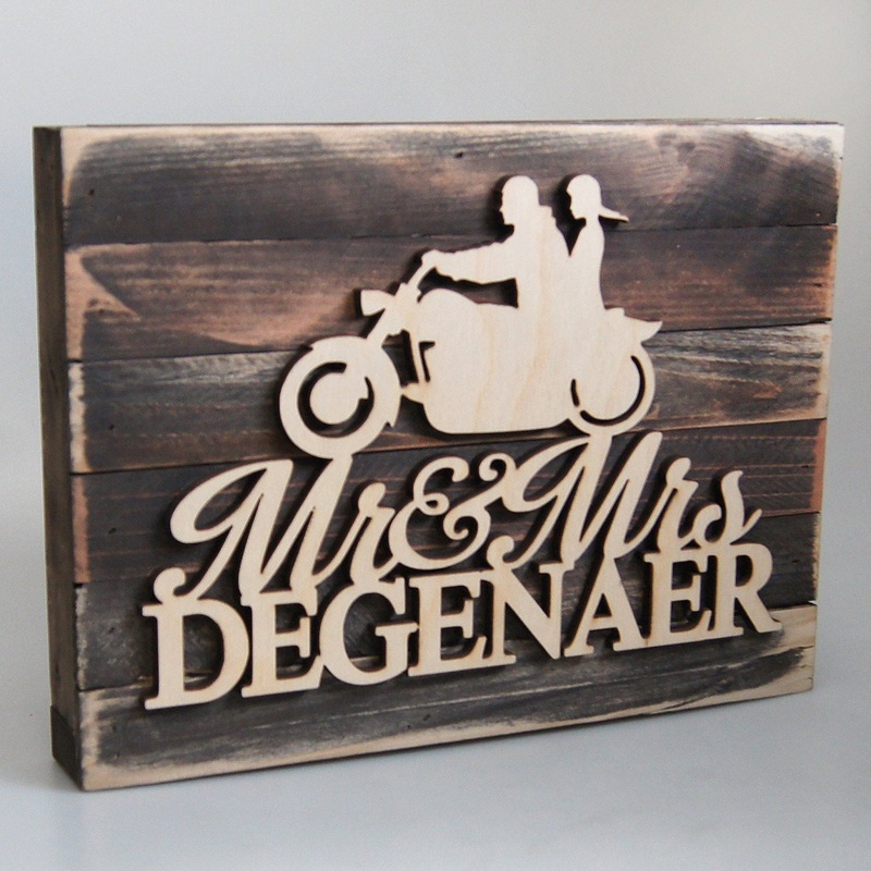 12 x 9 Harley Bike Custom Sign Mounted on Distressed Wood Vintage Board – Home Decor Wedding Initial Monogram Wall Hanging – 5101