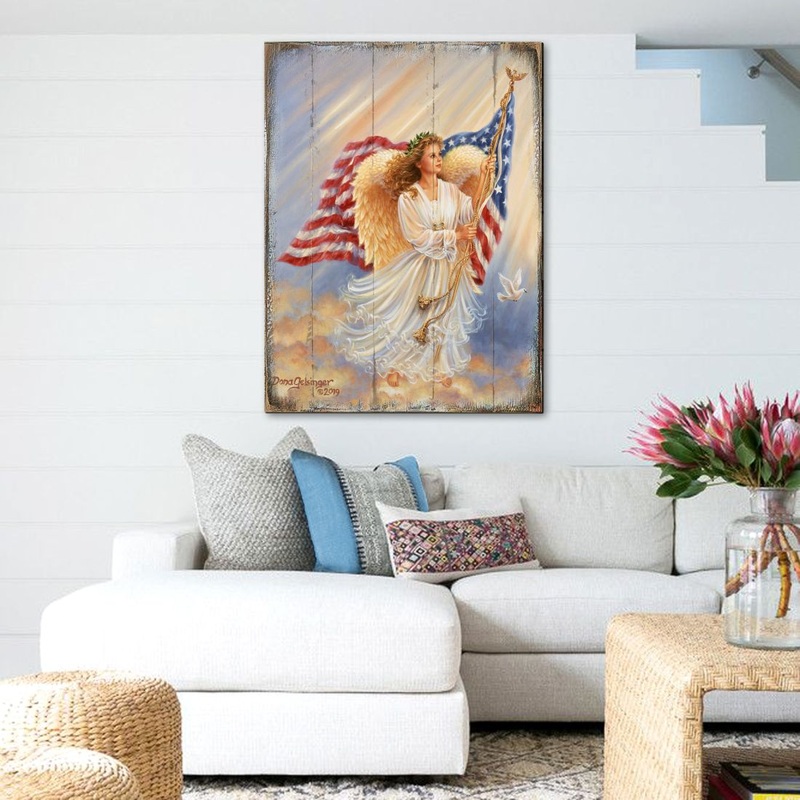 American Angel Art Wooden Wall Art by D. Gelsinger – American Patriotic Decor – 95655B-0107