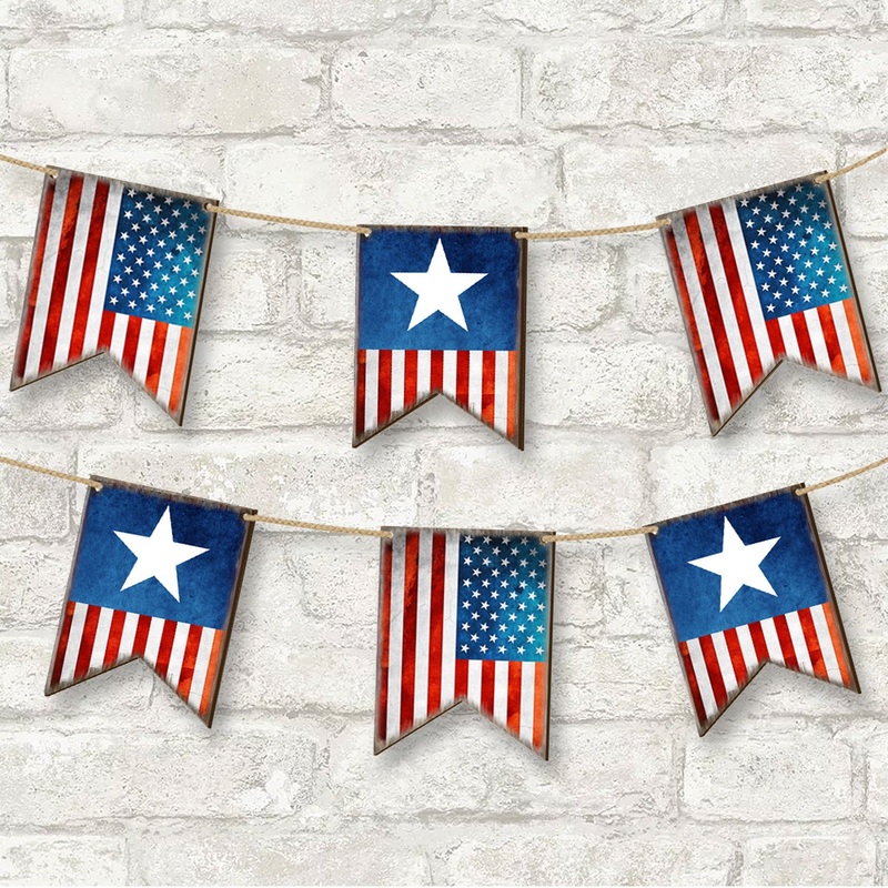 American Patriotic Flag Garland Wall Block – American Patriotic Decor – 8185302-2GR-S6