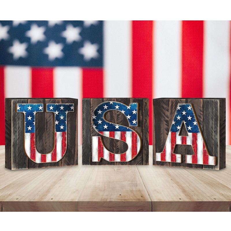 American Patriotic USA Letters Set of 3 Wall Block – American Patriotic Decor – 8185302-2B-S3