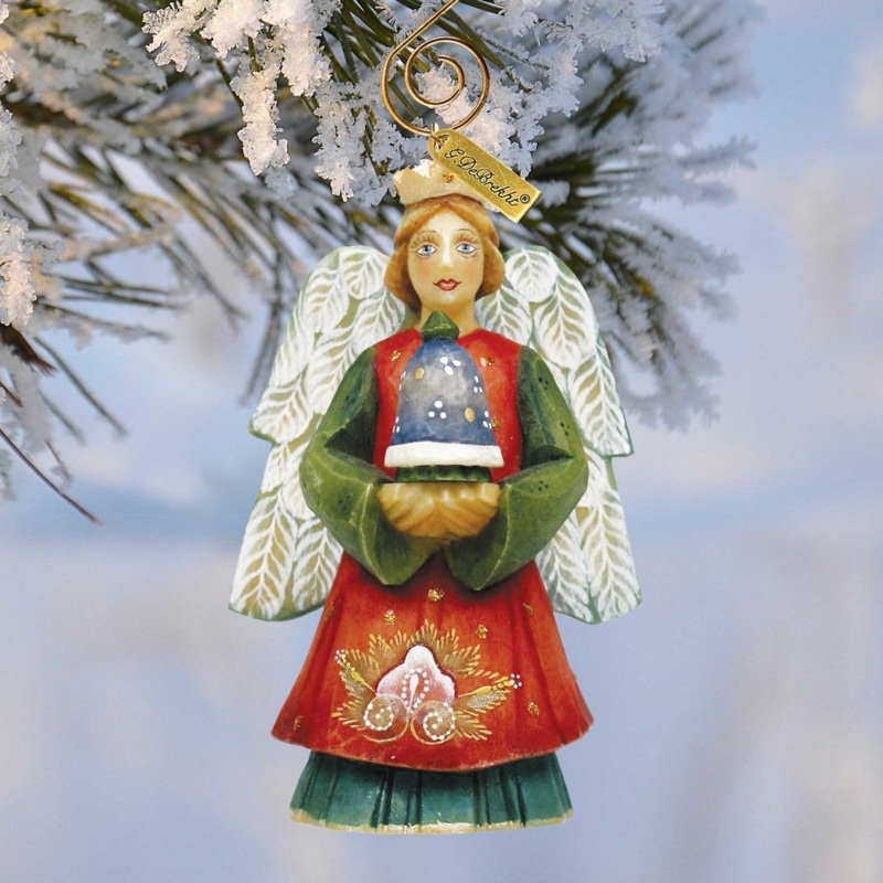 Angel with Bell Sculpted Hand-Painted Christmas Figurine by G. DeBrekht – Christmas Santa Snowman Decor – 657101