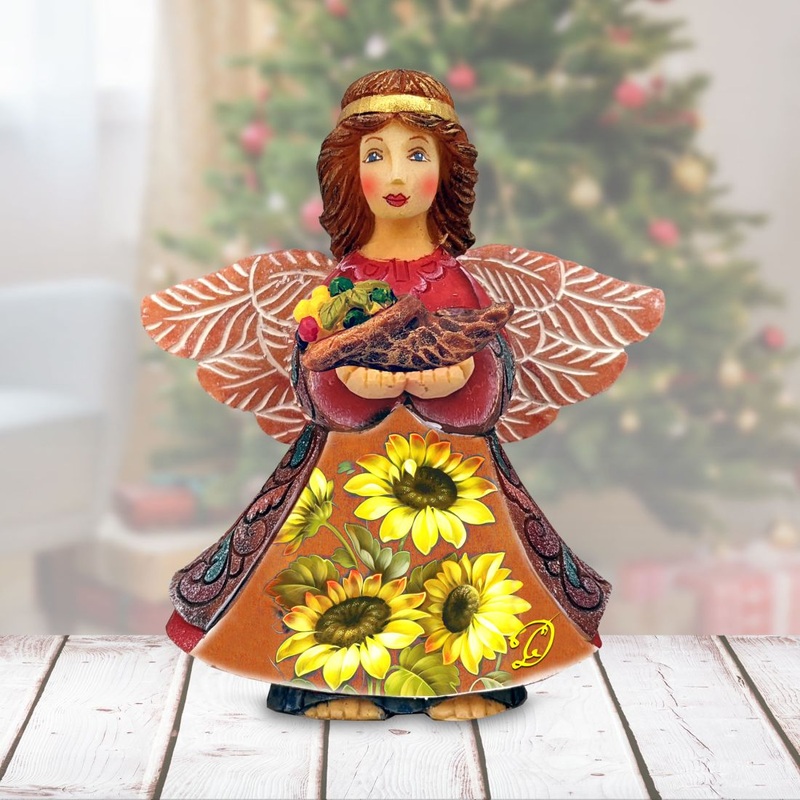 Autumn Angel With Cornucopia Handcrafted Christmas Figurine by G. DeBrekht – Thanksgiving Halloween Decor – 516656