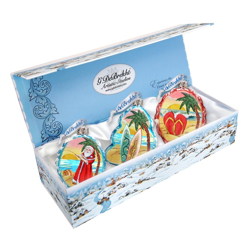 Christmas In July Mercury Glass Ornaments Set of 3 by G. DeBrekht – Coastal Holiday Decor – 770130S3