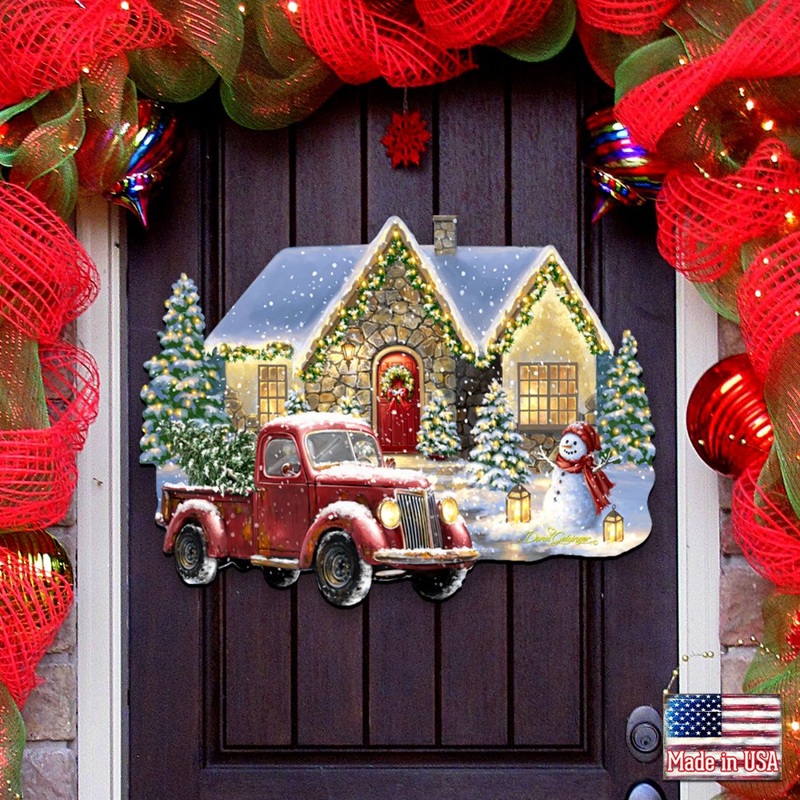 Christmas Light Lane with Truck Door Decor by D. Gelsinger – Christmas Santa Snowman Decor – 8461039H-1926