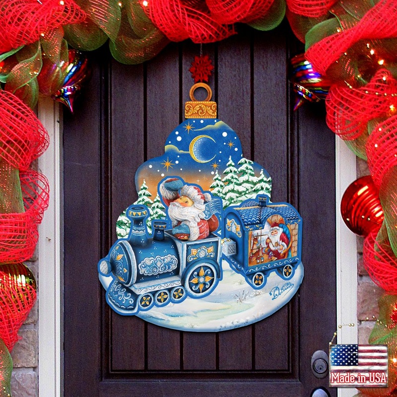 Christmas Train Christmas Door Decor by G. DeBrekht – Christmas Santa Snowman Decor – 8112180H