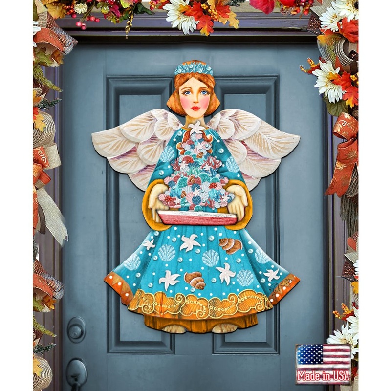 Christmas Tree Boat Guardian Door Decor by G. DeBrekht – Coastal Holiday Decor – 8152724-3H