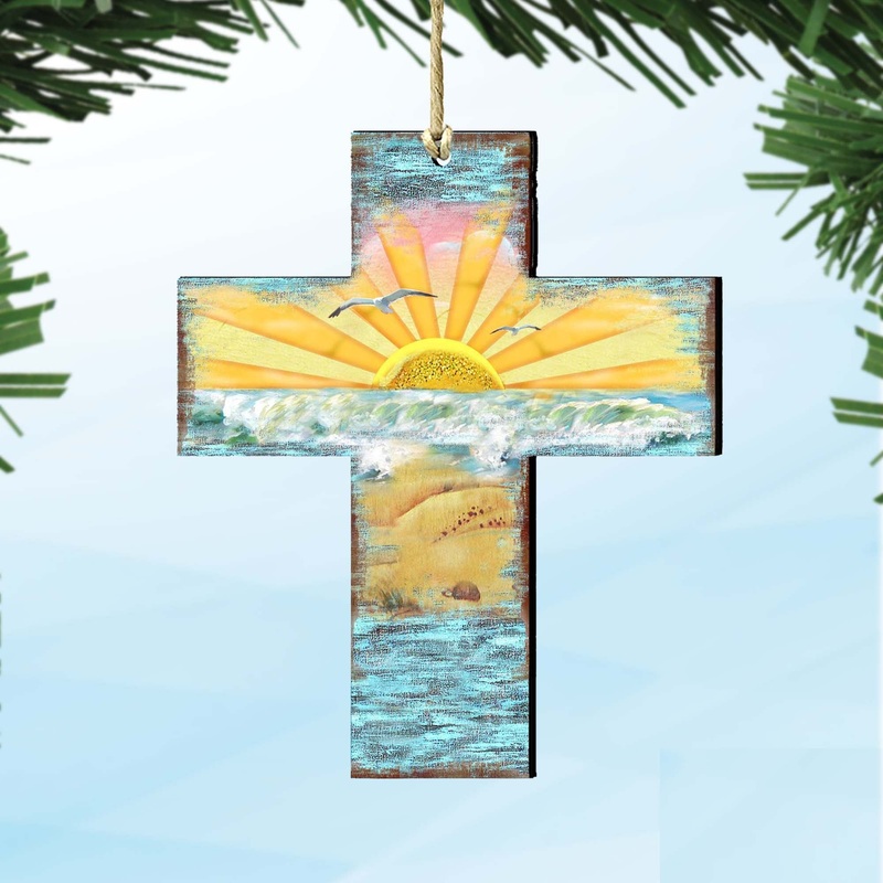 Coastal Cross Wooden Ornaments by G. DeBrekht – Coastal Holiday Decor – 8198313
