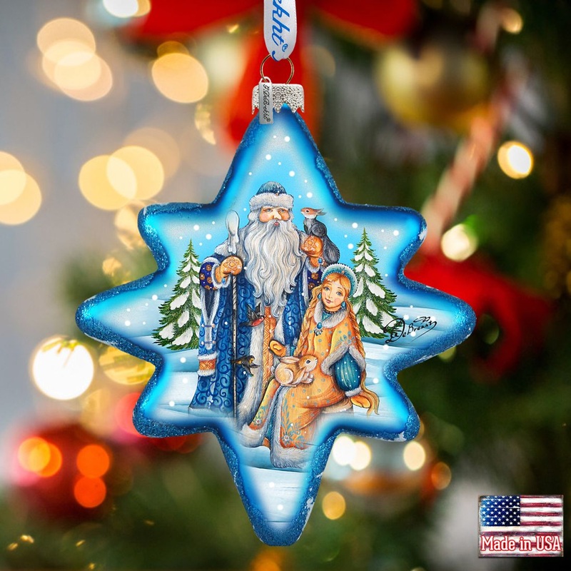 Father Frost and Snow Maiden North Star Glass Ornament by G. DeBrekht – Christmas Santa Snowman Decor – 755-015