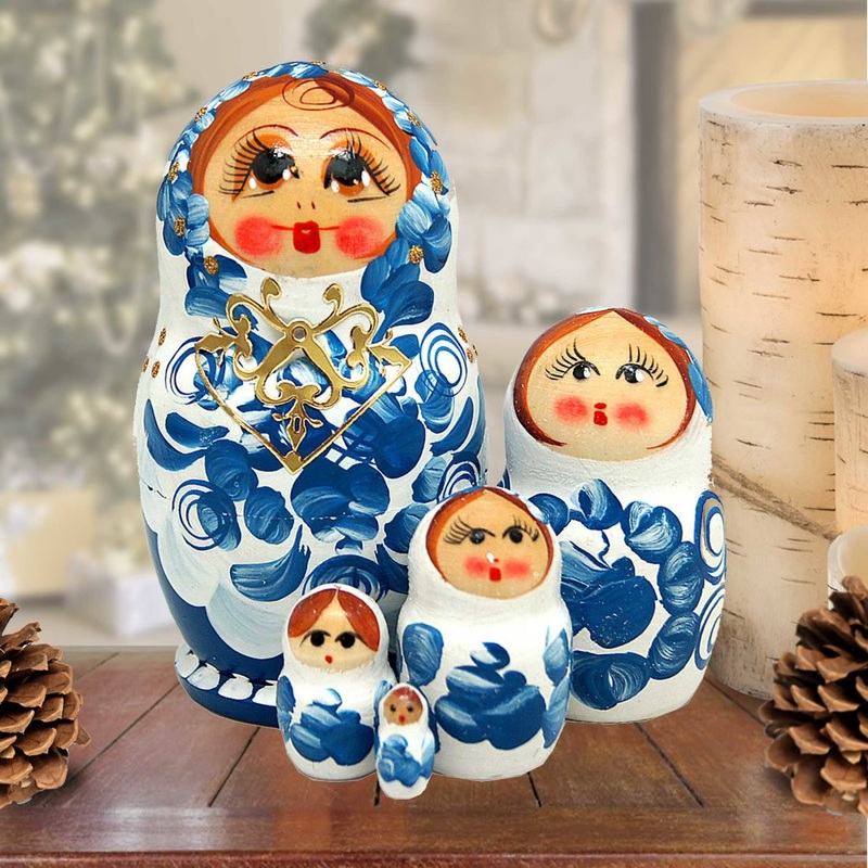 Fine China Matreshka Nesting Hand-Painted Doll Set of 5 by G. DeBrekht – Christmas Decor – 140132