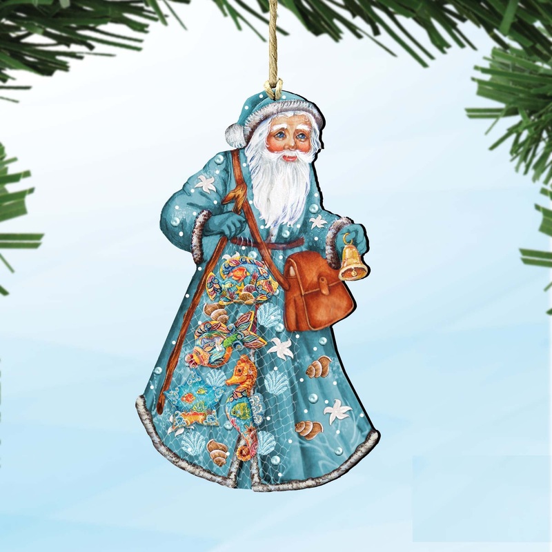 Fishermen Santa Wooden Ornaments by G. DeBrekht – Coastal Holiday Decor – 8124120-2